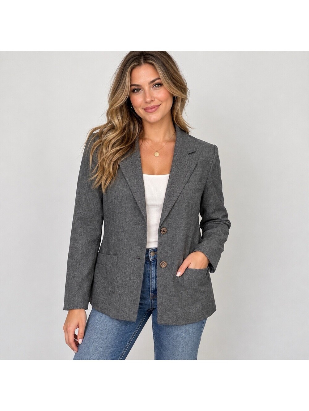 Vintage Froyne Gray Blazer Women M L 20” Chest Made in USA Academia Workwear